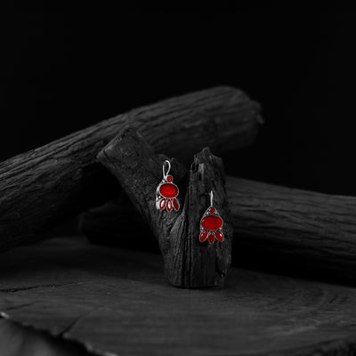 Red - saanjh bela leaf oxidised drop earrings - handcrafted