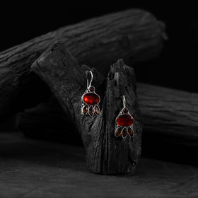 Red - saanjh bela leaf oxidised drop earrings - handcrafted