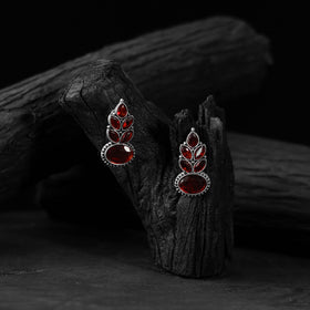 Red - saanjh bela leaf oxidised drop earrings - handcrafted