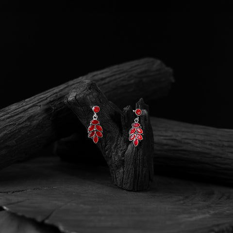 Red - saanjh bela leaf oxidised drop earrings - handcrafted