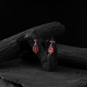Red - saanjh bela leaf oxidised drop earrings - handcrafted