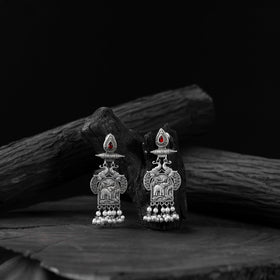 Red - saanjh bela leaves & elephant oxidised earrings