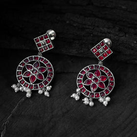 Red - saanjh bela lotus oxidised necklace set - handcrafted