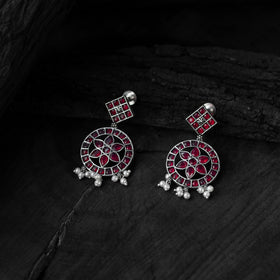 Red - saanjh bela lotus oxidised necklace set - handcrafted