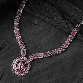 Red - saanjh bela lotus oxidised necklace set - handcrafted