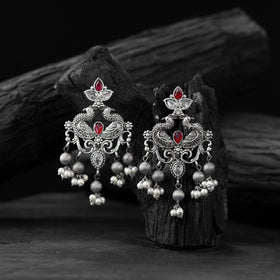 Red - saanjh bela mayura oxidised earrings - handcrafted