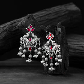 Red - saanjh bela mayura oxidised earrings - handcrafted