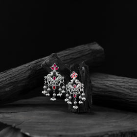 Red - saanjh bela mayura oxidised earrings - handcrafted