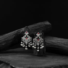 Red - saanjh bela mayura oxidised earrings - handcrafted