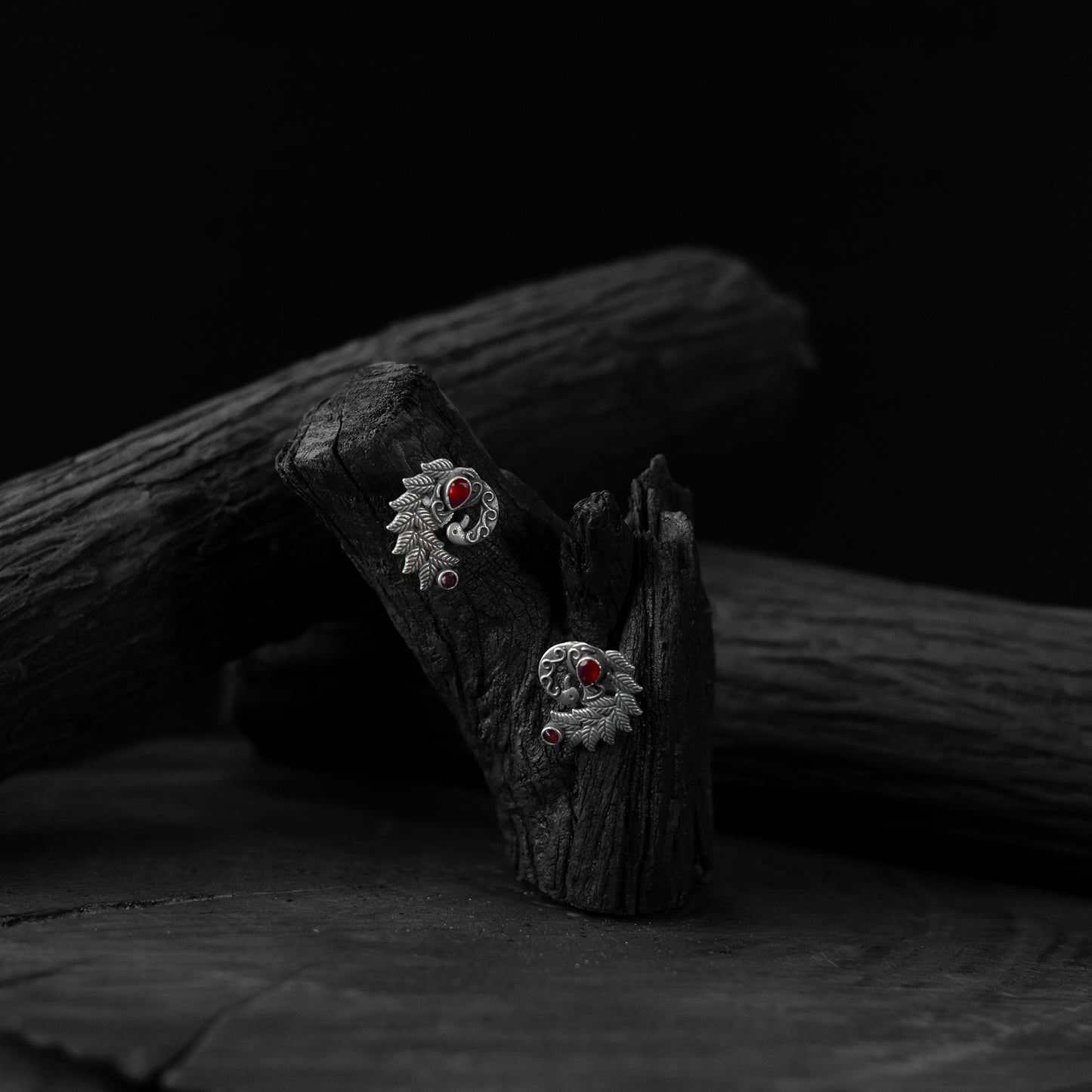 Red - saanjh bela mayuri oxidised earrings - handcrafted