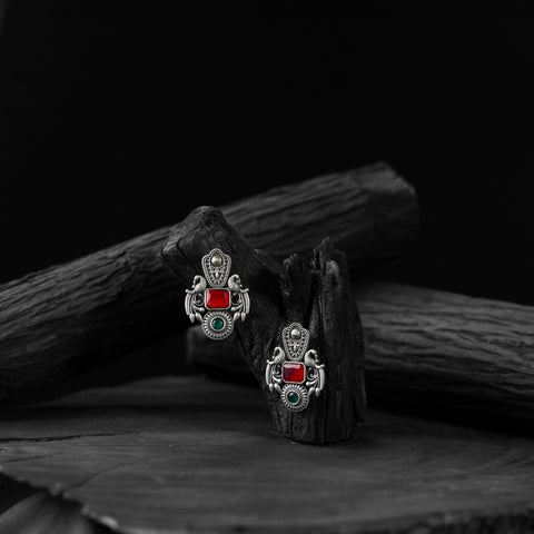 Red - saanjh bela mayuri oxidised earrings - handcrafted