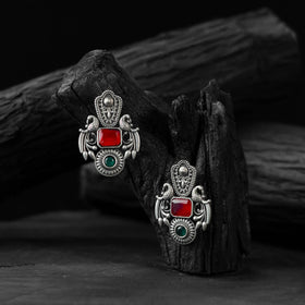 Red - saanjh bela mayuri oxidised earrings - handcrafted