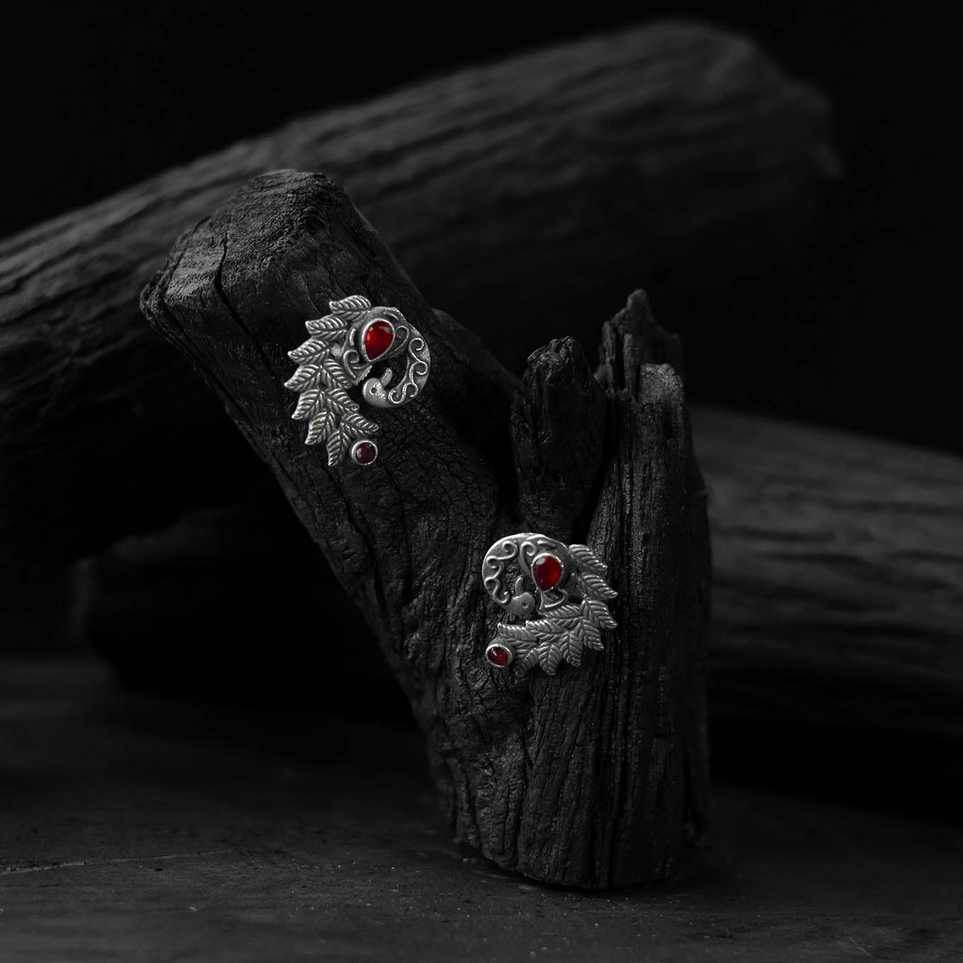Red - saanjh bela mayuri oxidised earrings - handcrafted