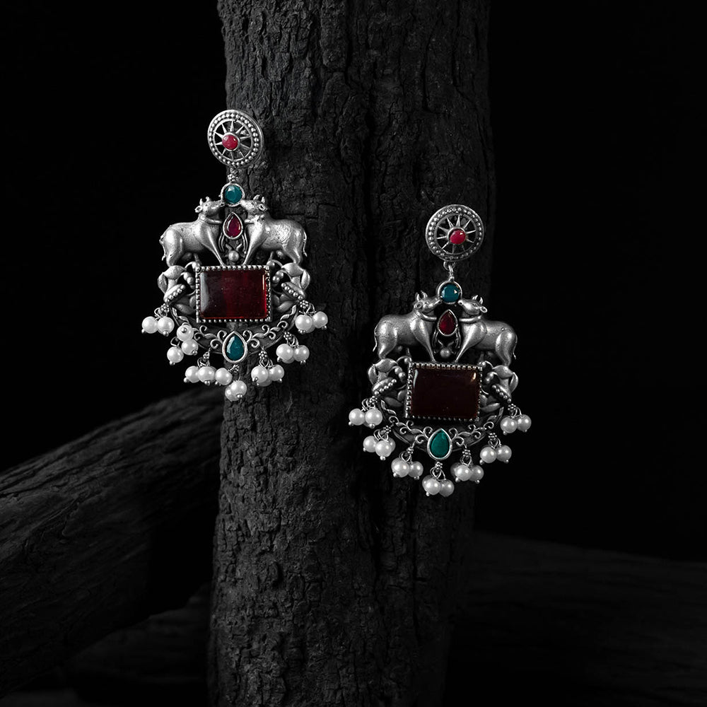 Red - saanjh bela nandi chandbali oxidised earrings