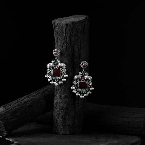 Red - saanjh bela nandi chandbali oxidised earrings