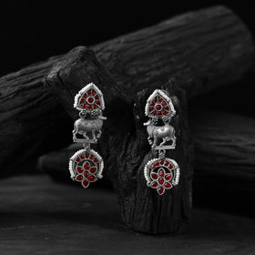 Red - saanjh bela nandi oxidised earrings - handcrafted