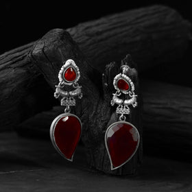 Red - saanjh bela nandi oxidised earrings - handcrafted