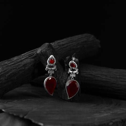 Red - saanjh bela nandi oxidised earrings - handcrafted