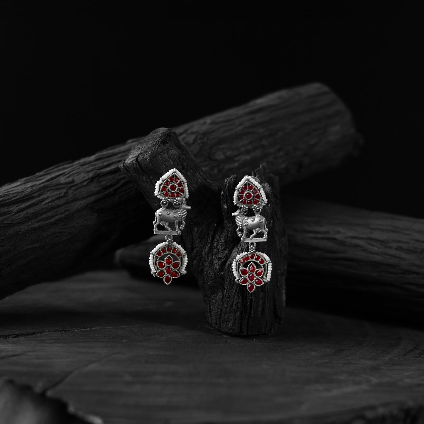 Red - saanjh bela nandi oxidised earrings - handcrafted