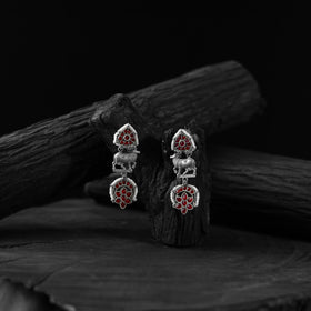 Red - saanjh bela nandi oxidised earrings - handcrafted