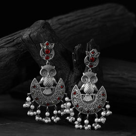 Red - saanjh bela owl oxidised earrings - handcrafted