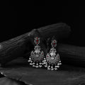 Red - saanjh bela owl oxidised earrings - handcrafted