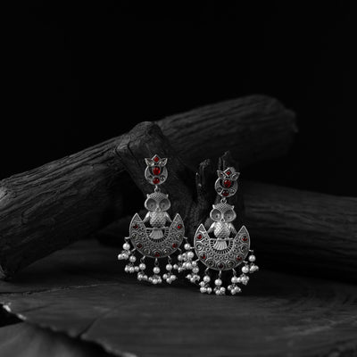 Red - saanjh bela owl oxidised earrings - handcrafted