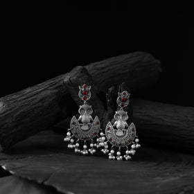 Red - saanjh bela owl oxidised earrings - handcrafted