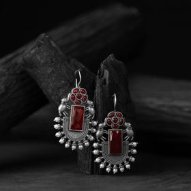 Red - saanjh bela oxidised earrings - handcrafted