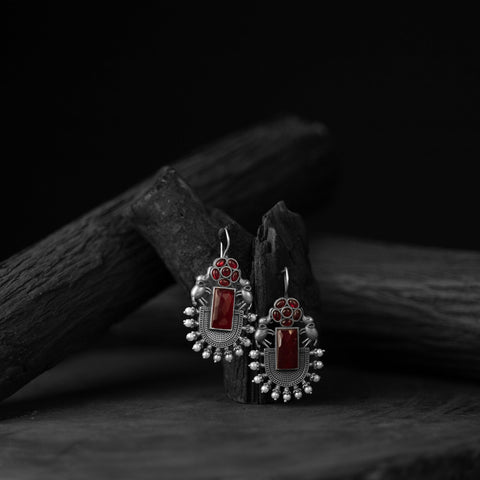 Red - saanjh bela oxidised earrings - handcrafted