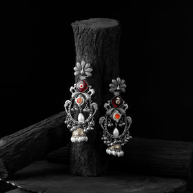 Red - saanjh bela peacock chandbali oxidised earrings