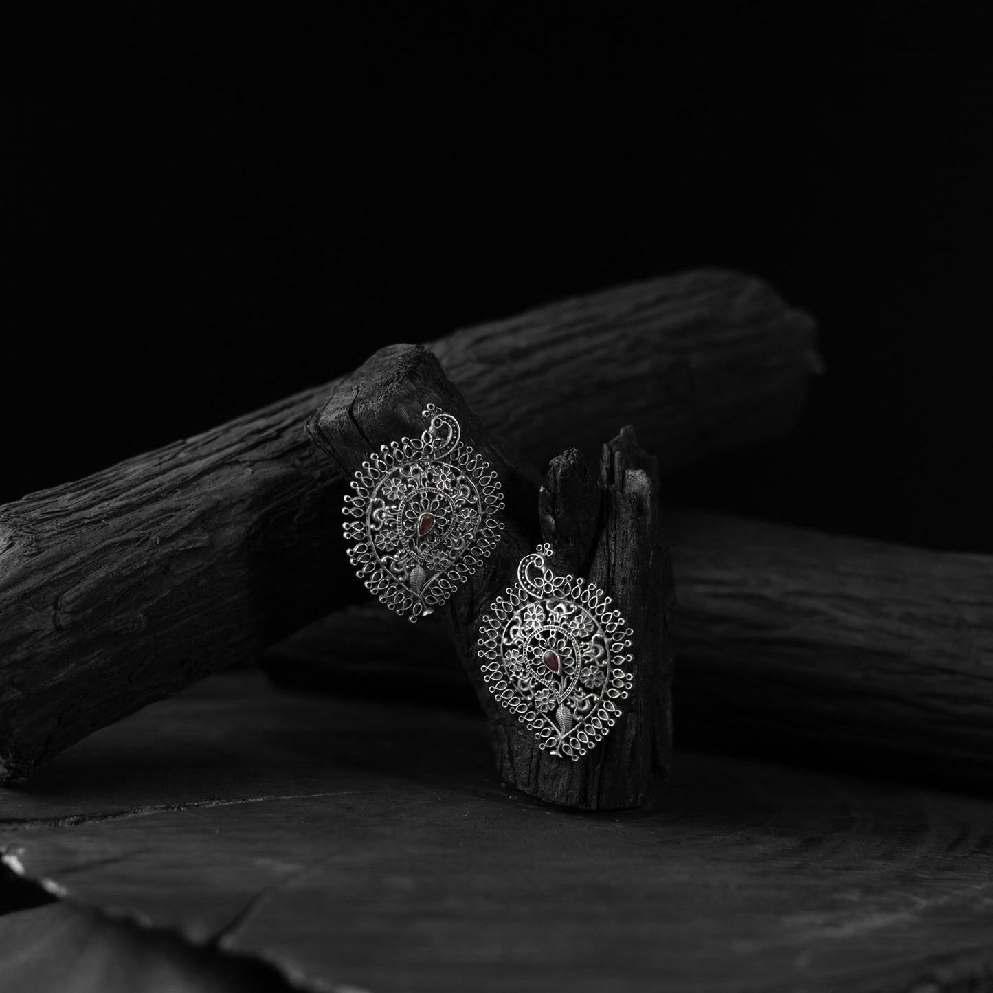 Red - saanjh bela peacock & paisley oxidised earrings