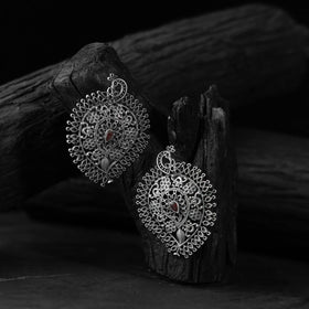 Red - saanjh bela peacock & paisley oxidised earrings