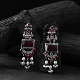 Red - saanjh bela seahorse oxidised earrings - handcrafted