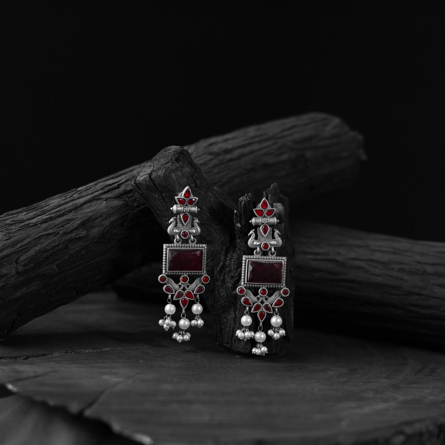 Red - saanjh bela seahorse oxidised earrings - handcrafted