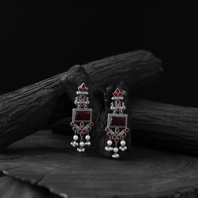 Red - saanjh bela seahorse oxidised earrings - handcrafted