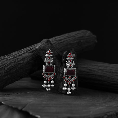 Red - saanjh bela seahorse oxidised earrings - handcrafted