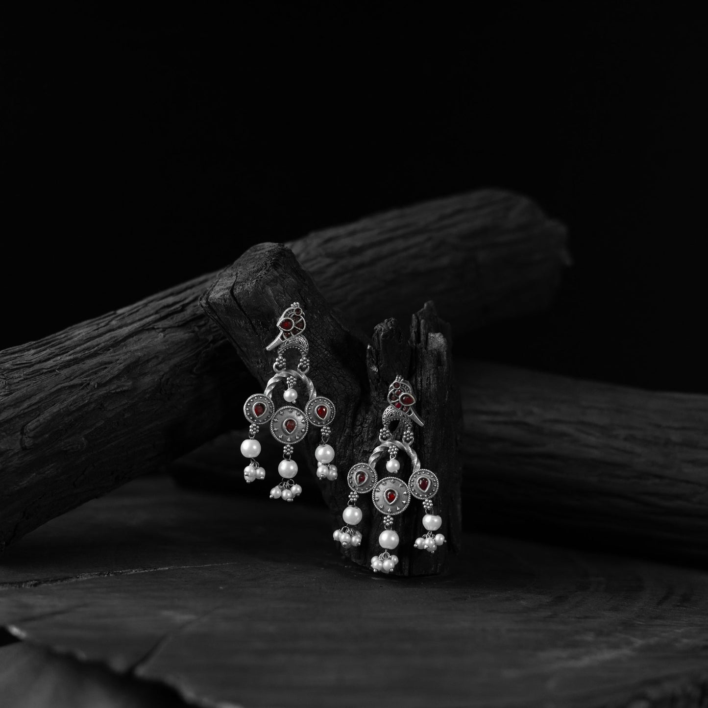 Red - saanjh bela sparrow oxidised earrings - handcrafted
