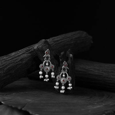 Red - saanjh bela sparrow oxidised earrings - handcrafted