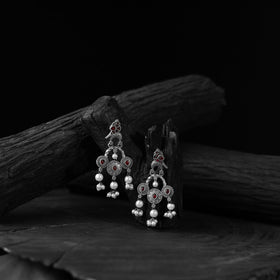 Red - saanjh bela sparrow oxidised earrings - handcrafted
