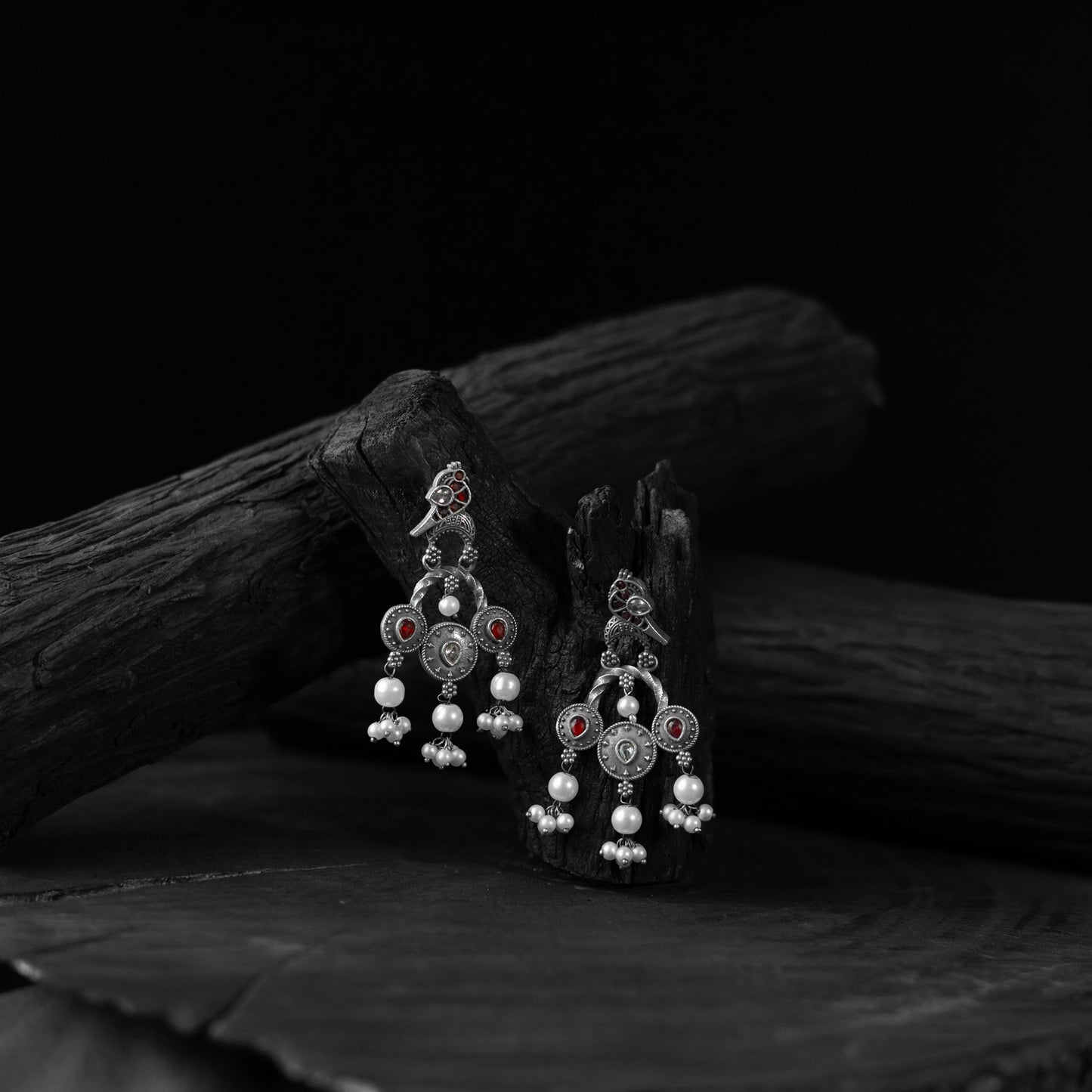 Red - saanjh bela sparrow oxidised earrings - handcrafted