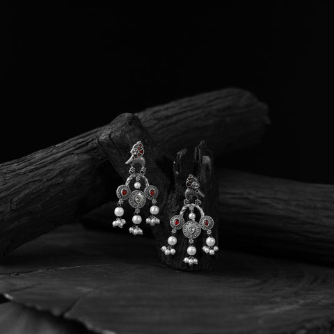 Red - saanjh bela sparrow oxidised earrings - handcrafted