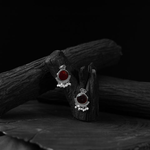 Red - saanjh bela sparrow oxidised earrings - handcrafted