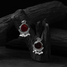 Red - saanjh bela sparrow oxidised earrings - handcrafted