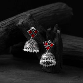 Red - saanjh bela square oxidised jhumka earrings
