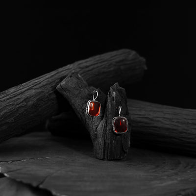 Red - saanjh bela square shape oxidised drop earrings
