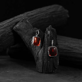 Red - saanjh bela square shape oxidised drop earrings