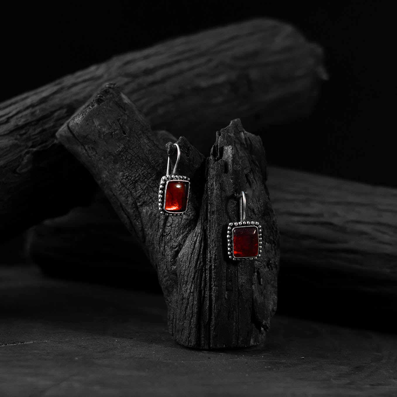 Red - saanjh bela square shape oxidised drop earrings