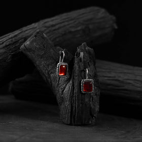Red - saanjh bela square shape oxidised drop earrings