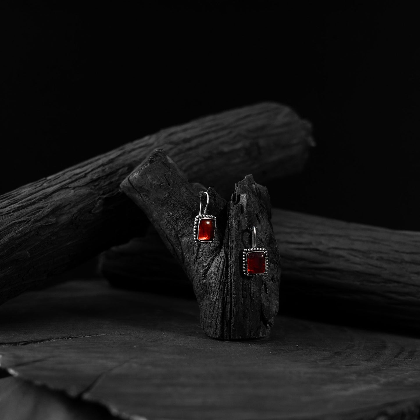 Red - saanjh bela square shape oxidised drop earrings